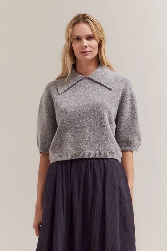 Grade &amp; Gather 3/4 Short Sleeve Collar Knit Top