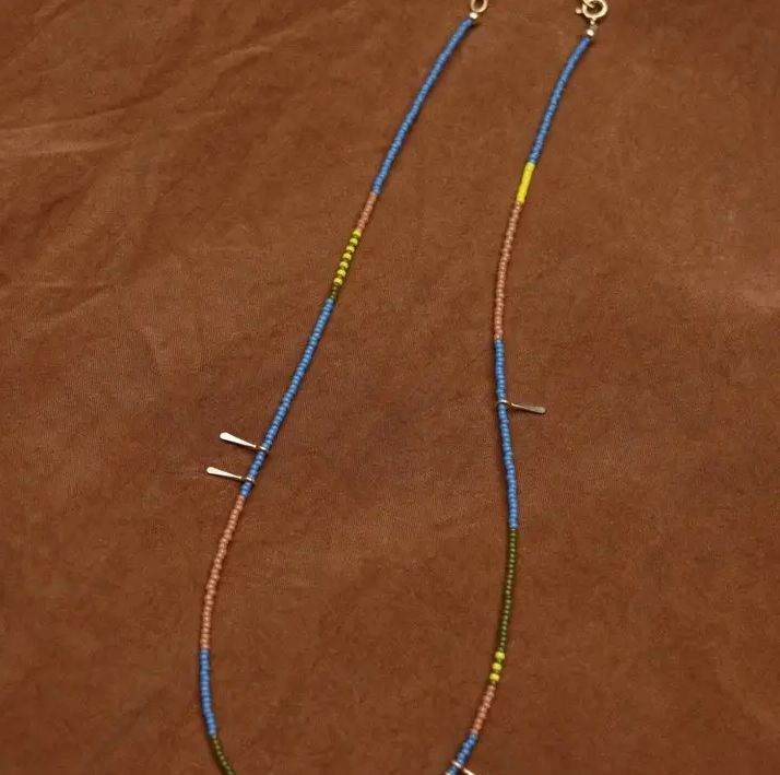 Freestone Dainty Beaded Necklace- in Blue with 14k Gold Accents FST4