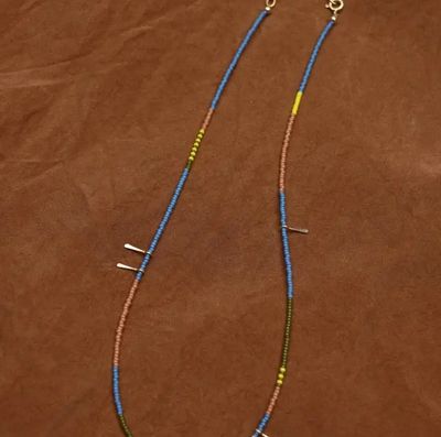 Freestone Dainty Beaded Necklace- in Blue with 14k Gold Accents FST4