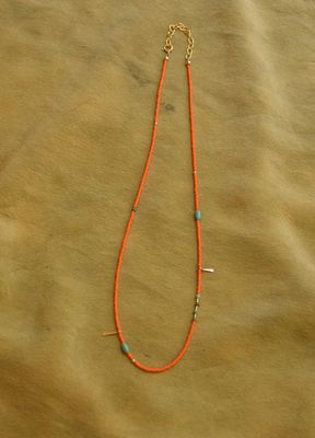 Freestone Dainty Beaded Choker - Orange with Turquoise FST1