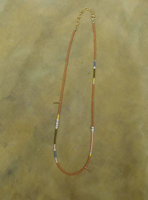 Freestone Dainty Beaded Necklace- in Peach with Freshwater Pearls FST6