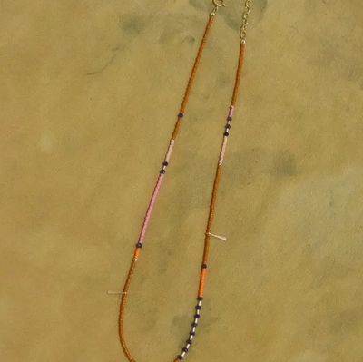 Freestone Dainty Beaded Choker - in Sienna with Lapis FST3