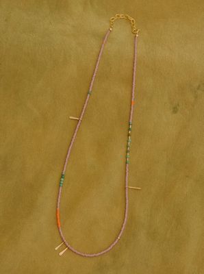 Freestone Dainty Beaded Necklace- in Lilac with Turquoise and Gold Accents FST5