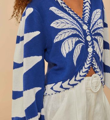 Farm Rio Blue Palms Graphic Cardigan