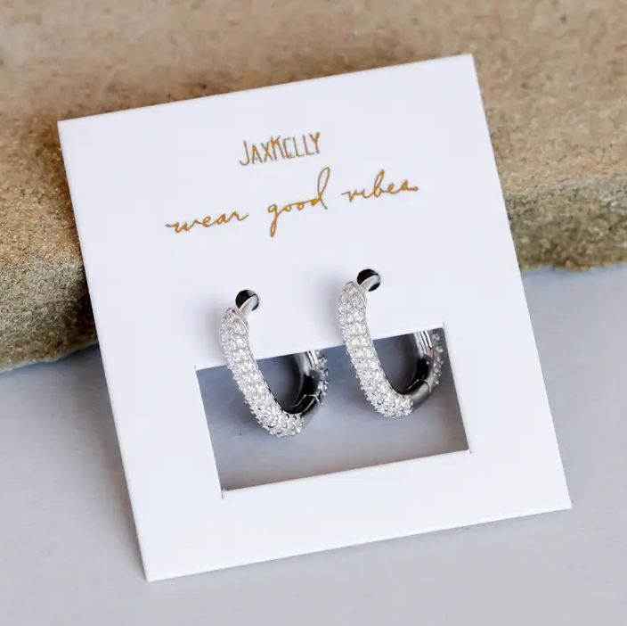Jax Kelly Pave White CZ Silver Hoop Earrings JX47