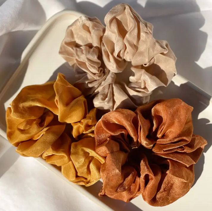 Adorro Fall Satin Scrunchie Set of 3 AD97