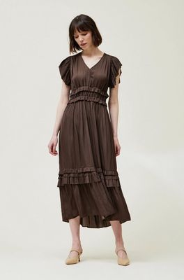 Grade &amp; Gather Ruffled Satin V-Neck Dress