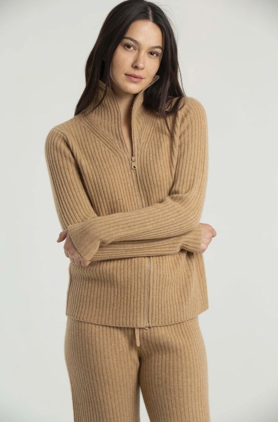 Quinn Ribbed Full Zip Cashmere Cardigan