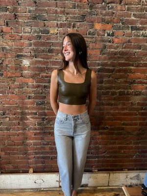 Commando Faux Leather Square Neck Crop Top (Two Colors)
