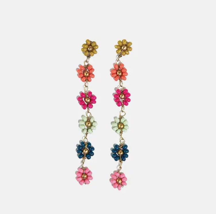 Ink + Alloy Amanda Multi Color Flower Beaded Dangle Earrings in Rainbow IA62