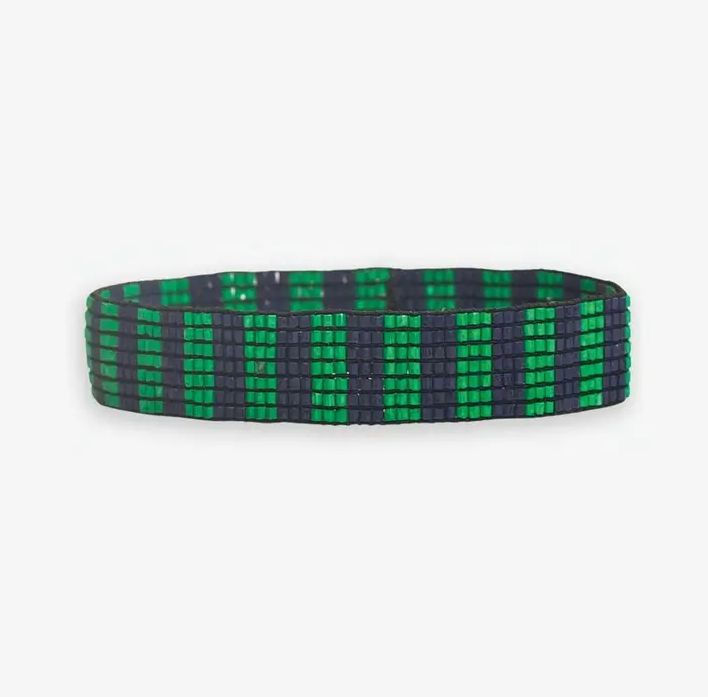 Ink + Alloy Alex Two Tone Vertical Striped Beaded Stretch Bracelet Kelly Green IA60