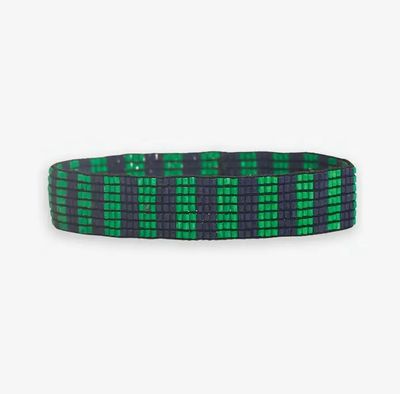 Ink + Alloy Alex Two Tone Vertical Striped Beaded Stretch Bracelet Kelly Green IA60