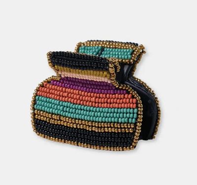 Ink + Alloy Gia Mixed Horzontal Striped Small Claw Clip in Jewel Tone