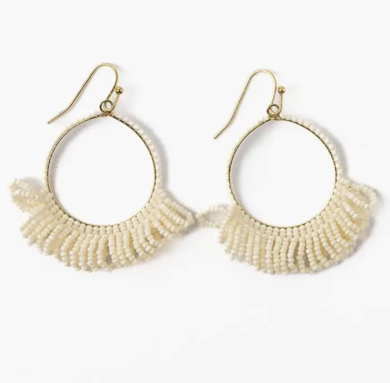 Ink + Alloy Kendra Fringe Hoop Seed Bead Earring in Ivory IA68