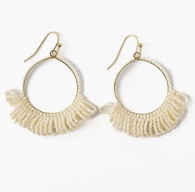 Ink + Alloy Kendra Fringe Hoop Seed Bead Earring in Ivory IA68
