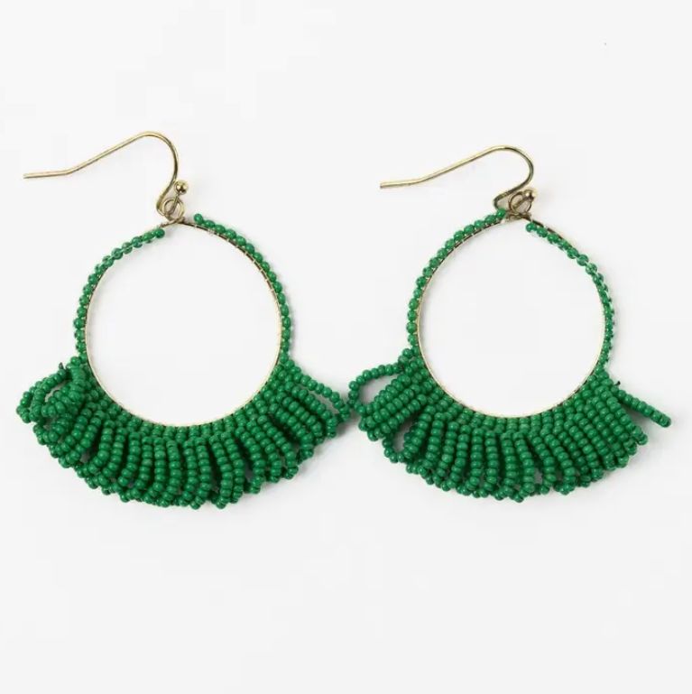 Ink + Alloy Kendra Fringe Hoop Seed Bead Earring in Kelly Green