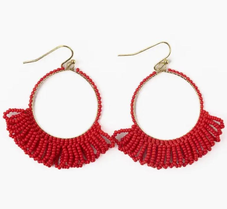Ink + Alloy Kendra Fringe Hoop Seed Bead Earring in Red IA70