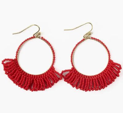 Ink + Alloy Kendra Fringe Hoop Seed Bead Earring in Red IA70