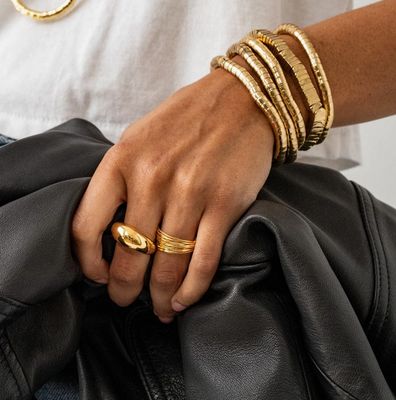 Ink + Alloy Lucille Square Bead Stretch Bracelet in Brass