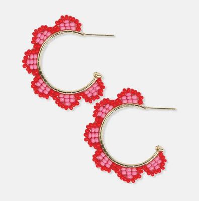Ink + Alloy Luna Beaded Scallop Gold Hoop in Tomato