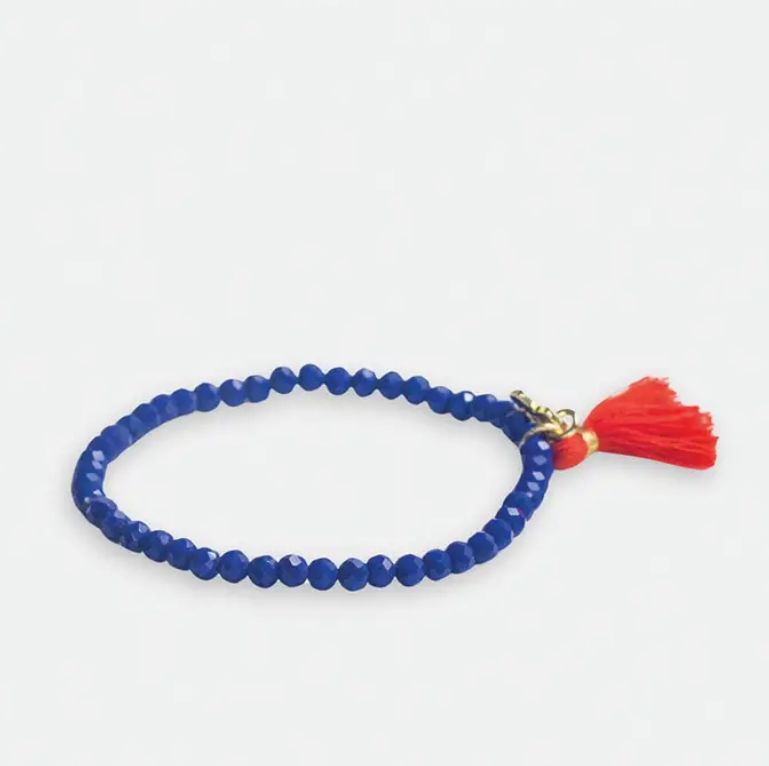 Ink + Alloy Patsy Solid Crystal Stretch Bracelet with Tassel in Royal Blue