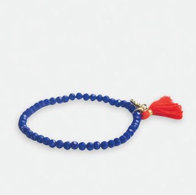 Ink + Alloy Patsy Solid Crystal Stretch Bracelet with Tassel in Royal Blue