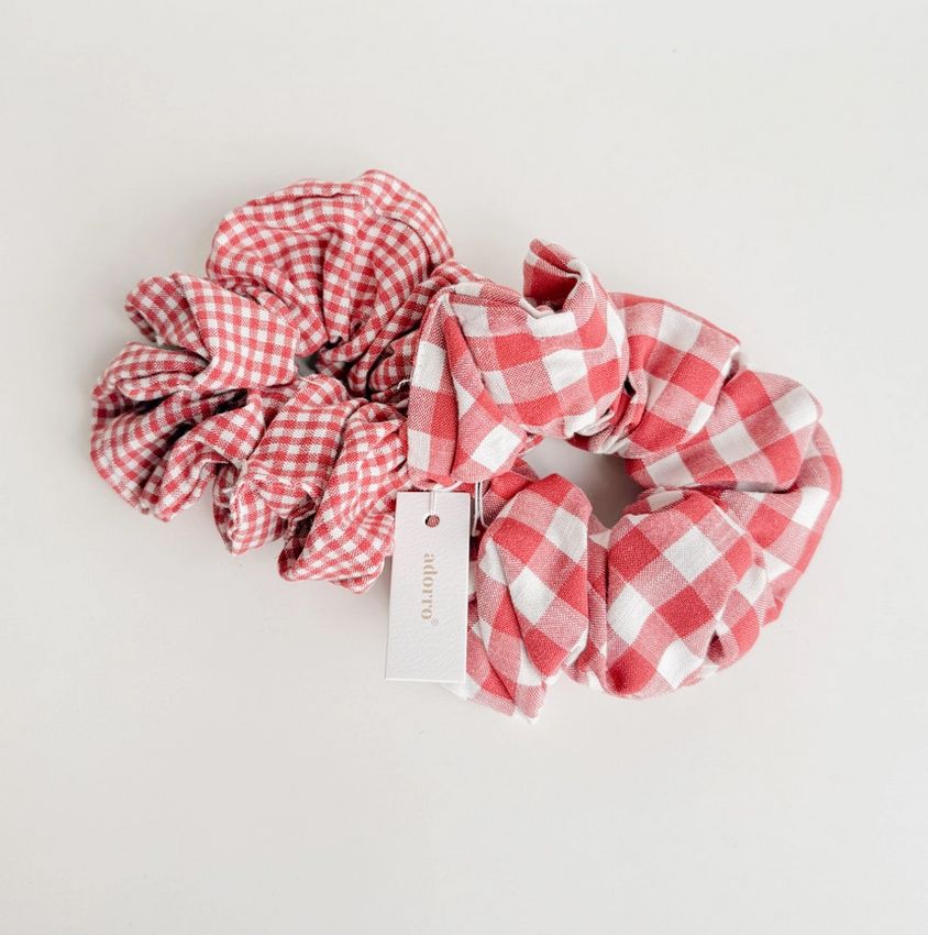 Adorro Red Gingham Scrunchies Set of 2 AD99
