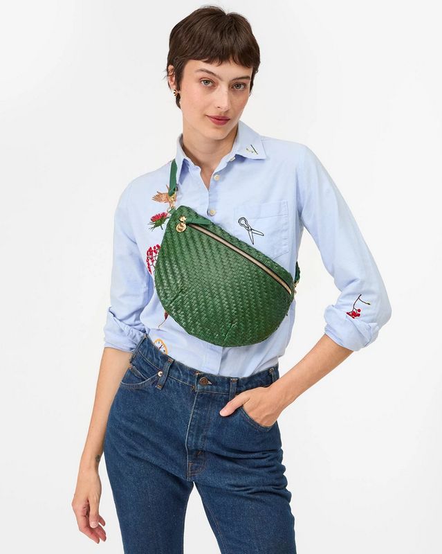 Clare V. Grande Fanny in Evergreen Woven Zig Zag