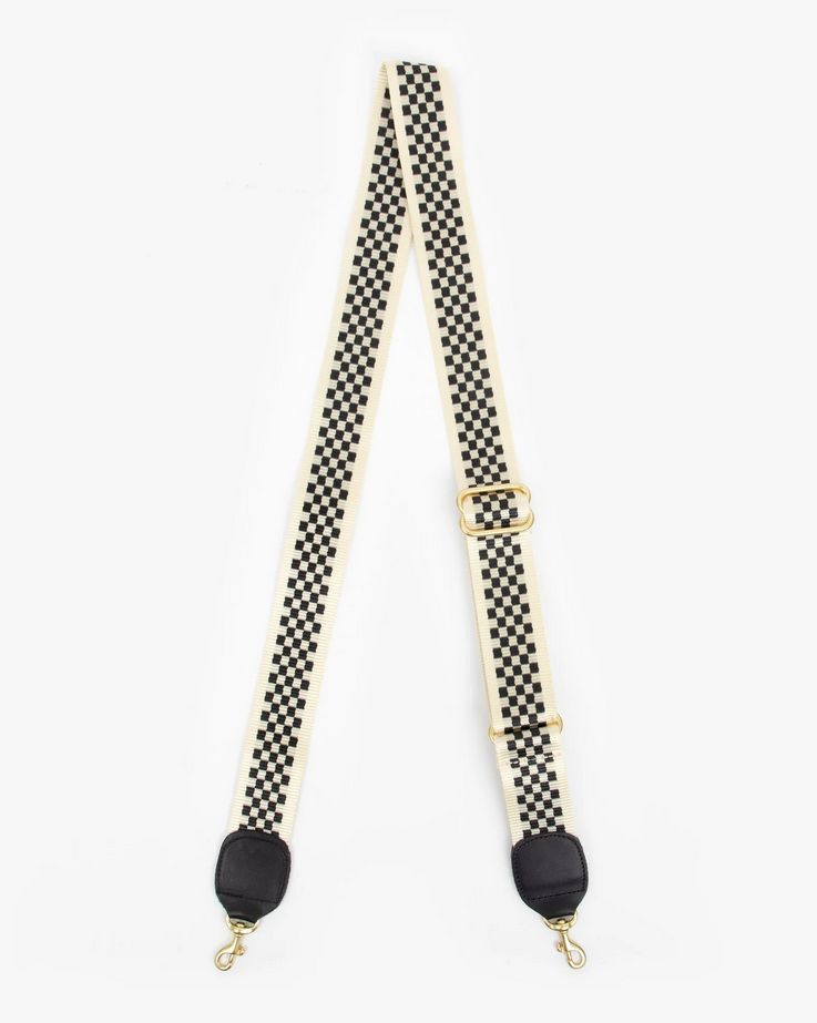 Clare V. Adjustable Crossbody Strap in Black/Cream Checker with Black Tabs