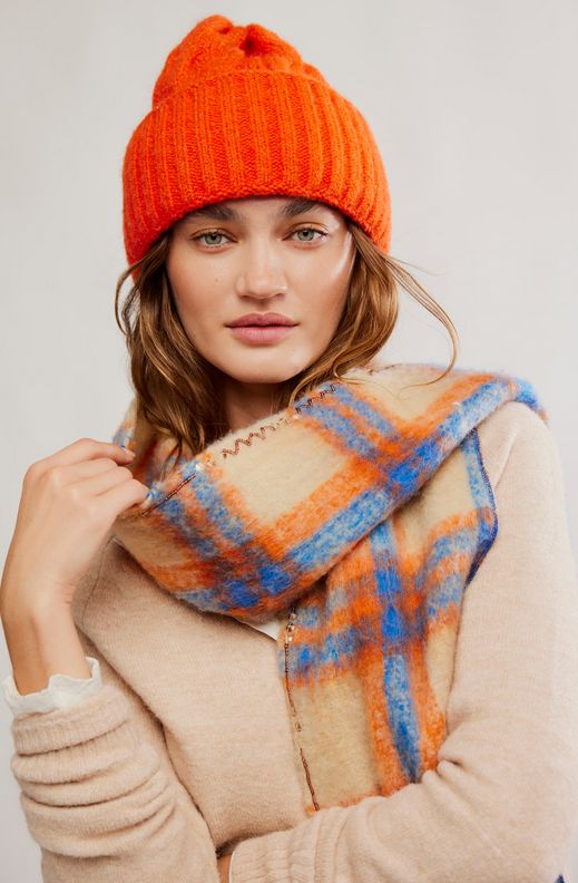 Free People Highland Plaid Skinny Scarf
