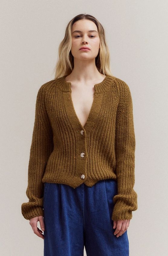 Grade &amp; Gather Opened Neck Button Cardigan (Two Colors)