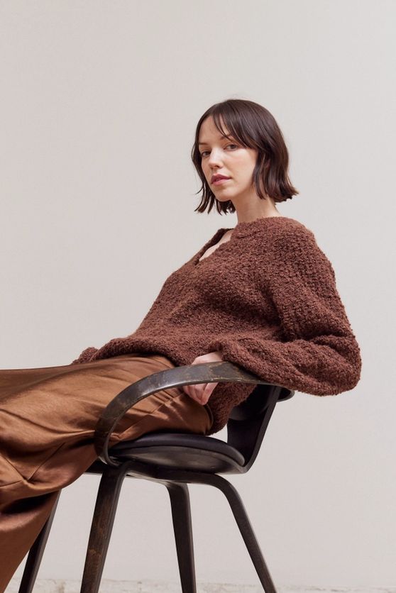Grade &amp; Gather Opened V-Neck Sweater Top (Two Colors)