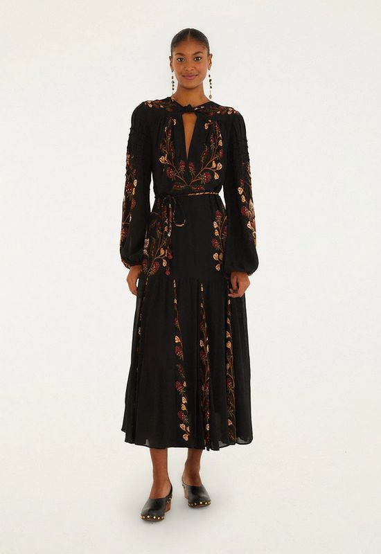 Farm Rio Berry Garden Pleated Maxi Dress