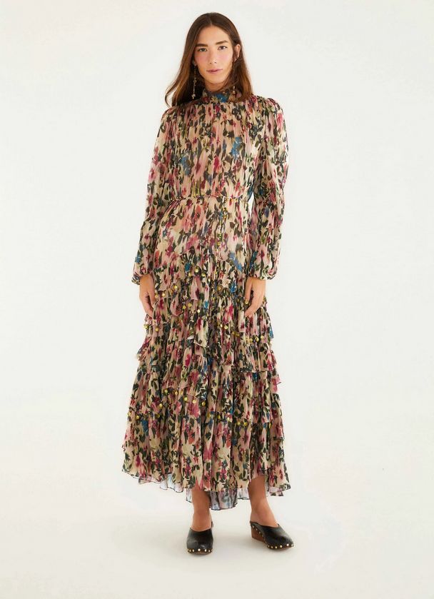 Farm Rio Blurry Tiny Flowers Pink Maxi Dress