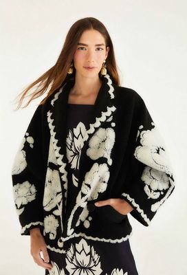 Farm Rio Floral Arabesque Fleece Coat