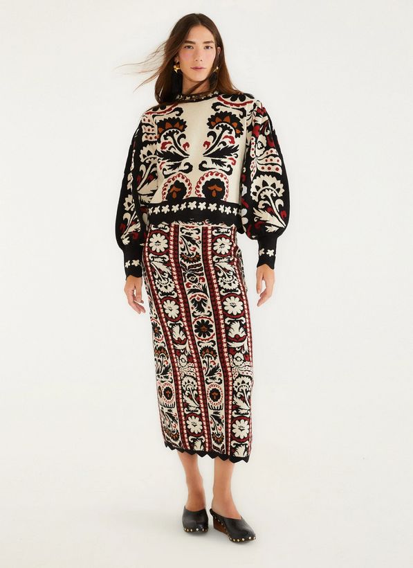 Farm Rio Winter Tapestry Stripes Knit Skirt