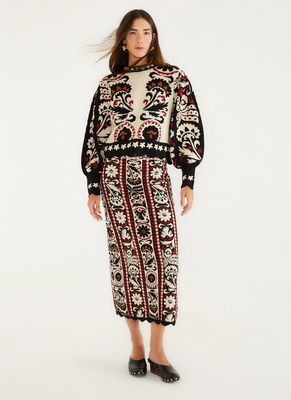 Farm Rio Winter Tapestry Stripes Knit Skirt