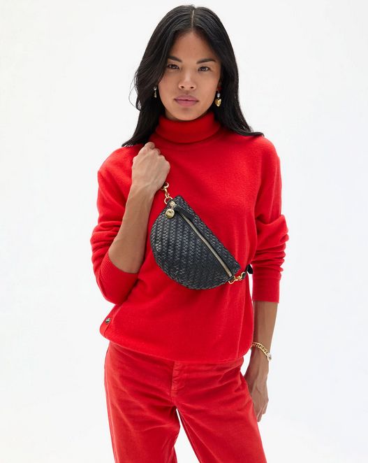 Clare V. Petite Fanny Black Woven Zig-Zag