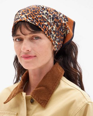 Clare V. Bandana in Caramel Multi Double Jag CV12
