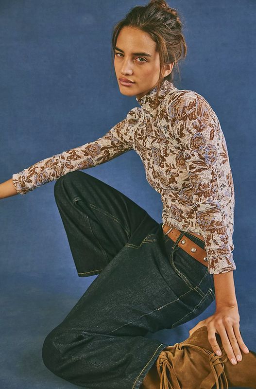 Free People Lyric Sheer Long Sleeve Turtleneck