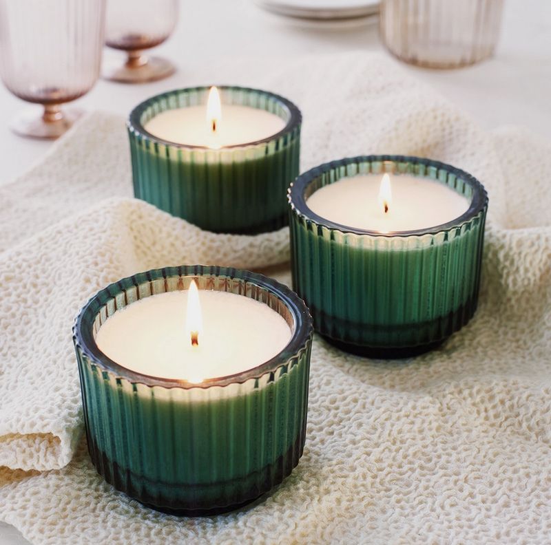 Soap &amp; Paper Roland Pine 6oz Forest Green Ribbed Glass Candle