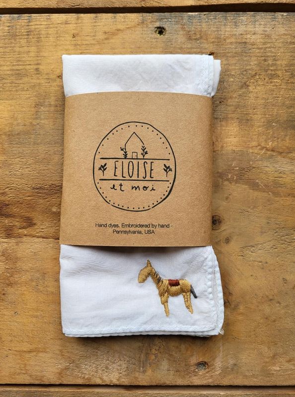 Eloise Et Moi A Little Horse Hand Embroidered Bandana in Sand EM14