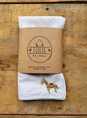 Eloise Et Moi A Little Horse Hand Embroidered Bandana in Sand EM14
