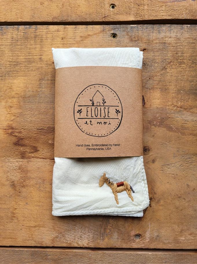Eloise Et Moi A Little Horse Hand Embroidered Bandana in Faded Moss EM12