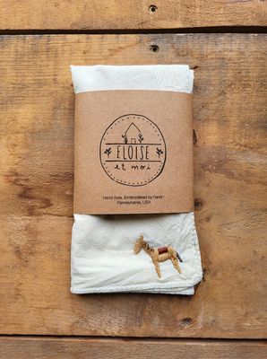 Eloise Et Moi A Little Horse Hand Embroidered Bandana in Faded Moss EM12