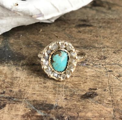 Emilie Shapiro Dreamer Ring Size 7.5 Turquoise and Rough Diamonds ES56