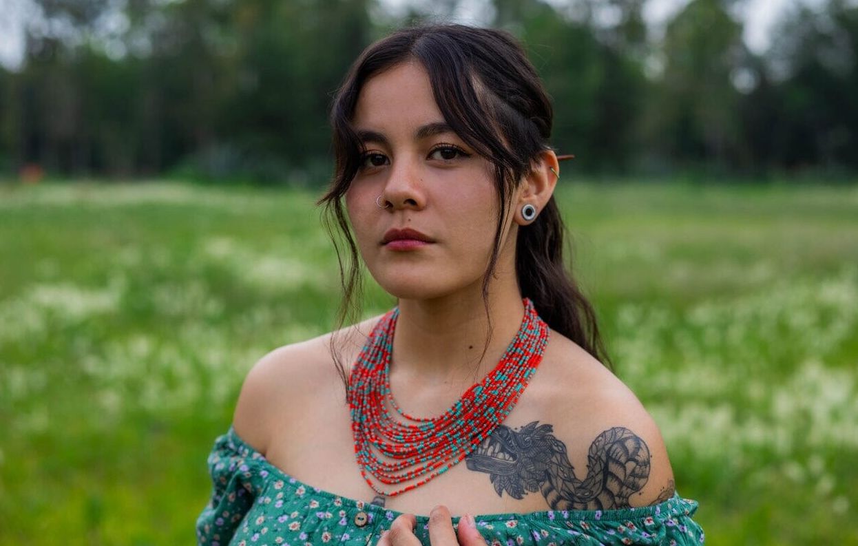 Mother Sierra Arriba Native Beaded Necklace in Red &amp; Blue MS2