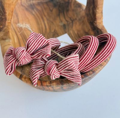 Adorro Red Striped Bow Seamless Hair Ties (Set of 4) AD113