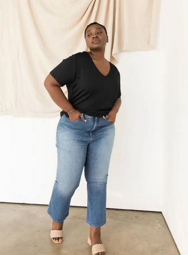 Able Meghan Drapey V-Neck Tee in Black