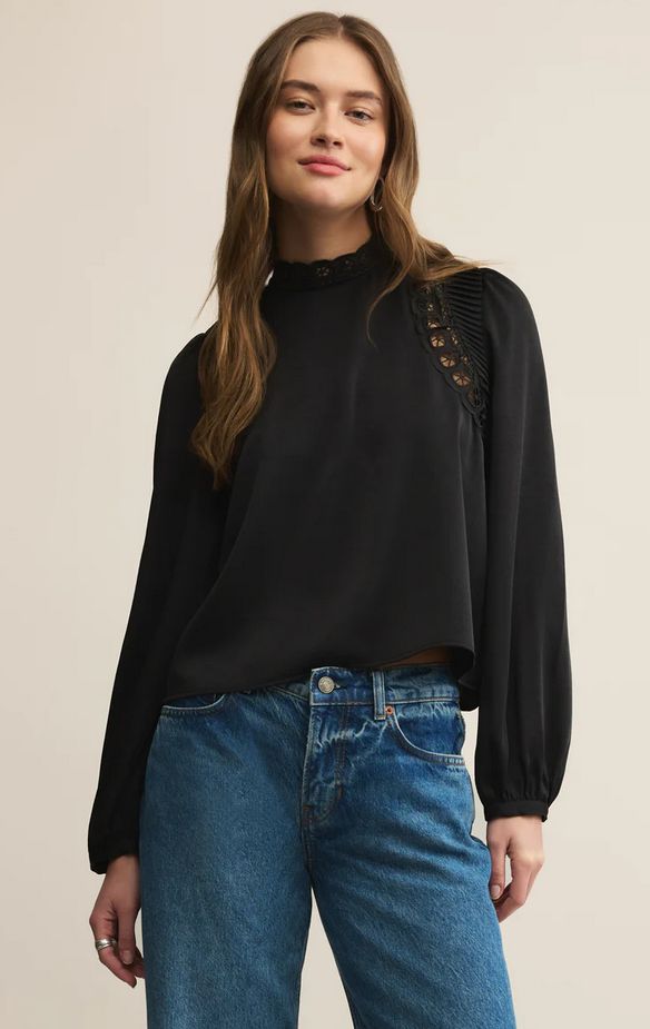 Z Supply Silvana Mock Neck Embroidered Top